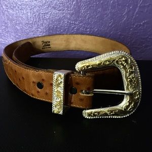 Tony Lama Brown Leather Ostrich Belt